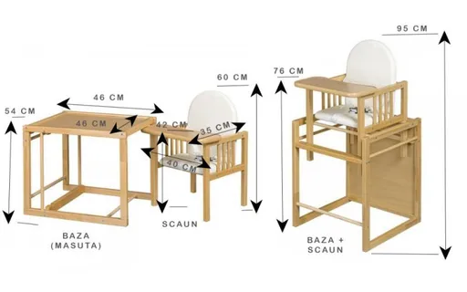 Scaun de masa din lemn de Fag  multifunctional cu tavita din plastic MyKids Wiktoria Giraffe 